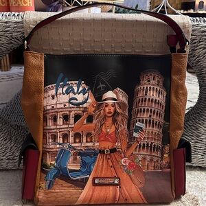 Stylish Italy-Themed Shoulder Bag in Red and Tan Nicole Lee 🇺🇸